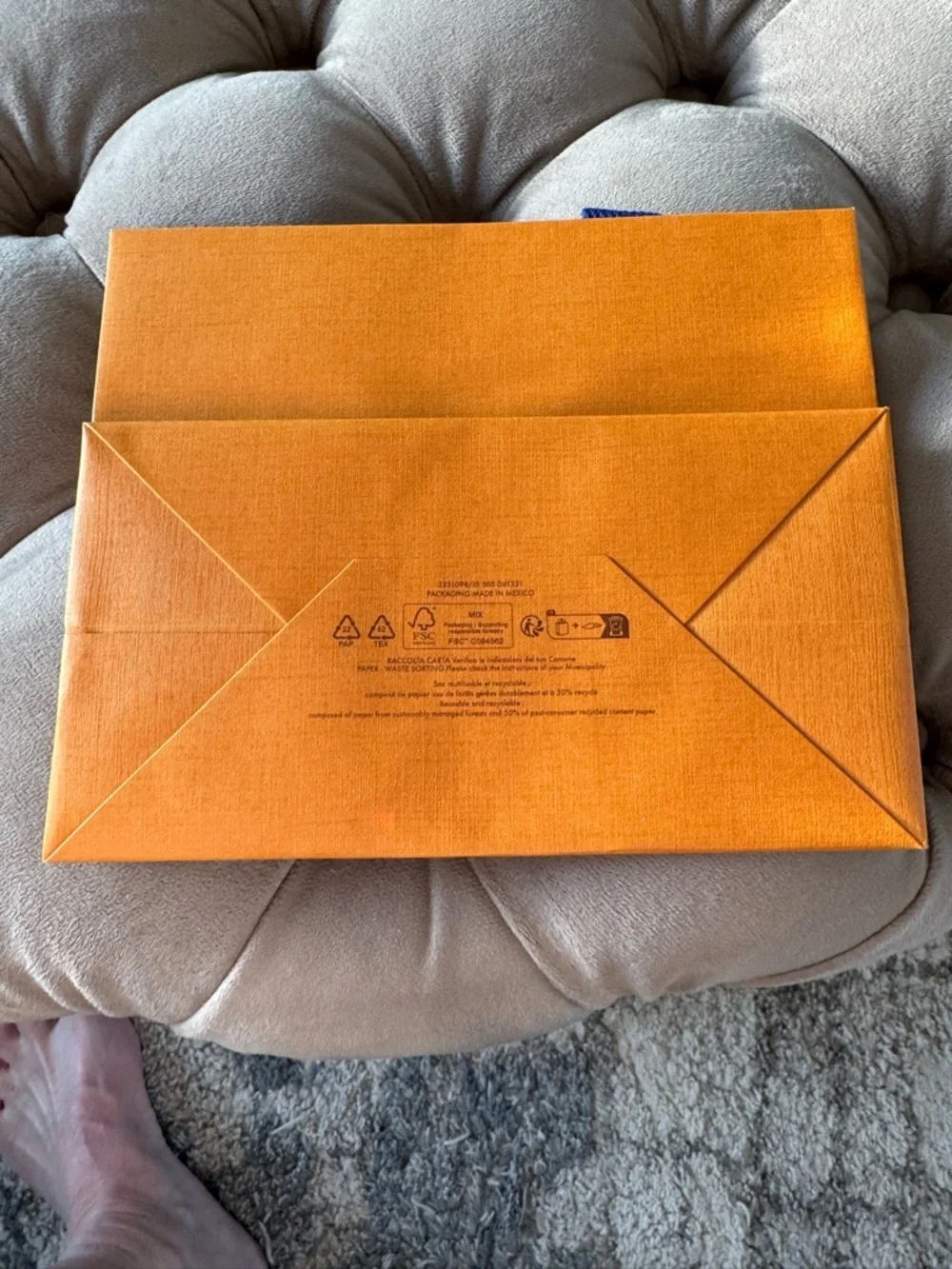 NWOT Louis Vuitton Women’s Signature Orange Shopping Tote/Gift bag Blue Handles